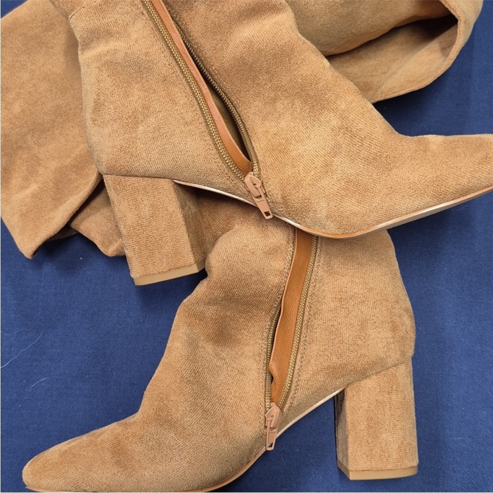 Putu Boots Block Heel Over the Knee Faux Suede Tall Tan Light Brown Size 8.5 - Picture 7 of 11